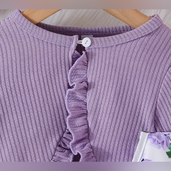 Purple Floral Kids Dress with Bow - Picture 6 of 6